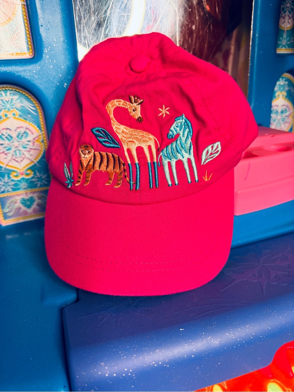 Kids Bright Pink Animal Embroidered Baseball Cap